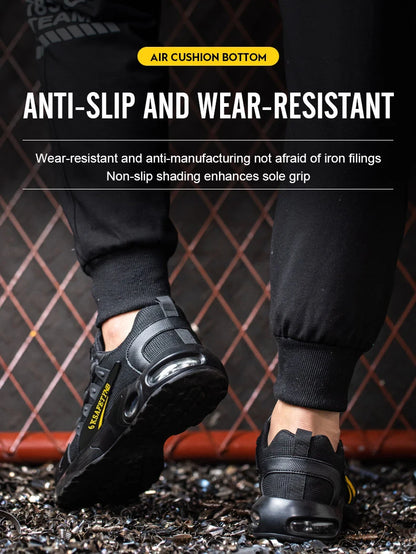 Men Rotating Button Safety Shoes, Steel Toe Work Sneakers, Indestructible Shoes, Puncture-Proof Work Boots, Air Cushion Safety Shoes