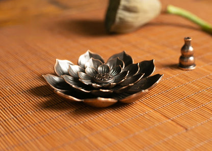 2 in 1 Alloy Incense Burner, Metal sandalwood Incense Sticks Holder, Buddhism Zen Lotus Sticks Incense Censer, Nasturtium Ashtray