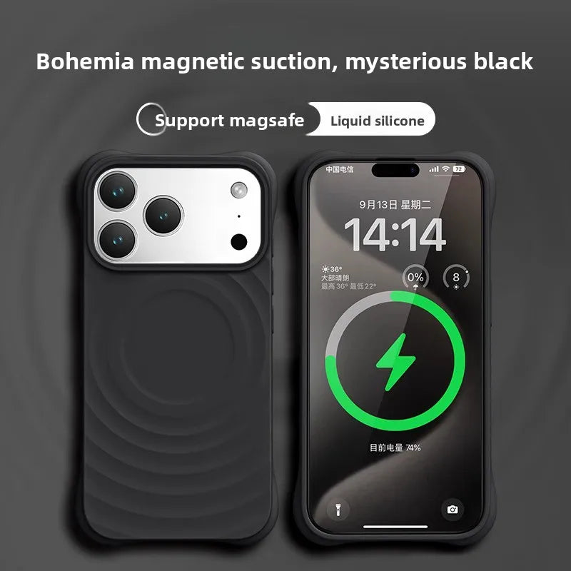High Quality Solid Color Case For IPhone 17 16 15 14 13 Air Pro Max For Magsafe Liquid Silicone Wave Pattern Anti-Scratch Cover