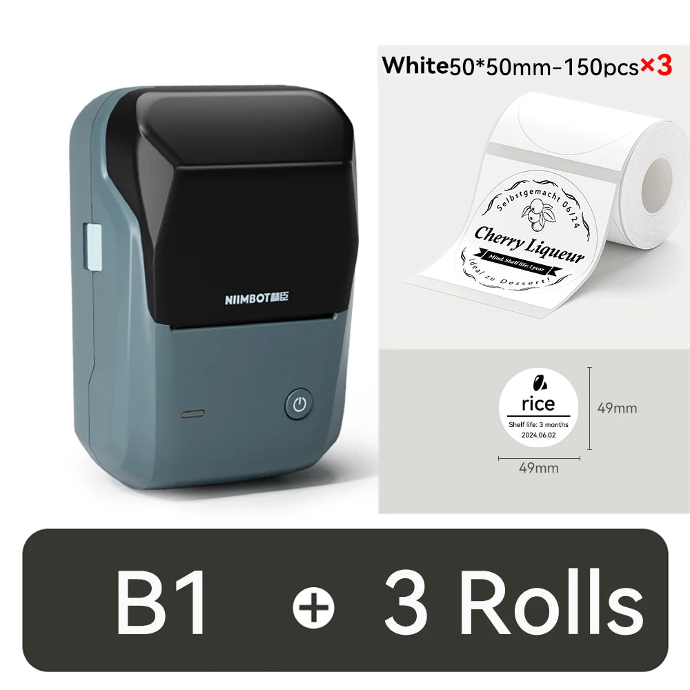 NIIMBOT B1 Portable Thermal Printer With Tapes 2 Inch Adhesive Label Printer Mini Bluetooth Sticker Maker Support Smartphones PC