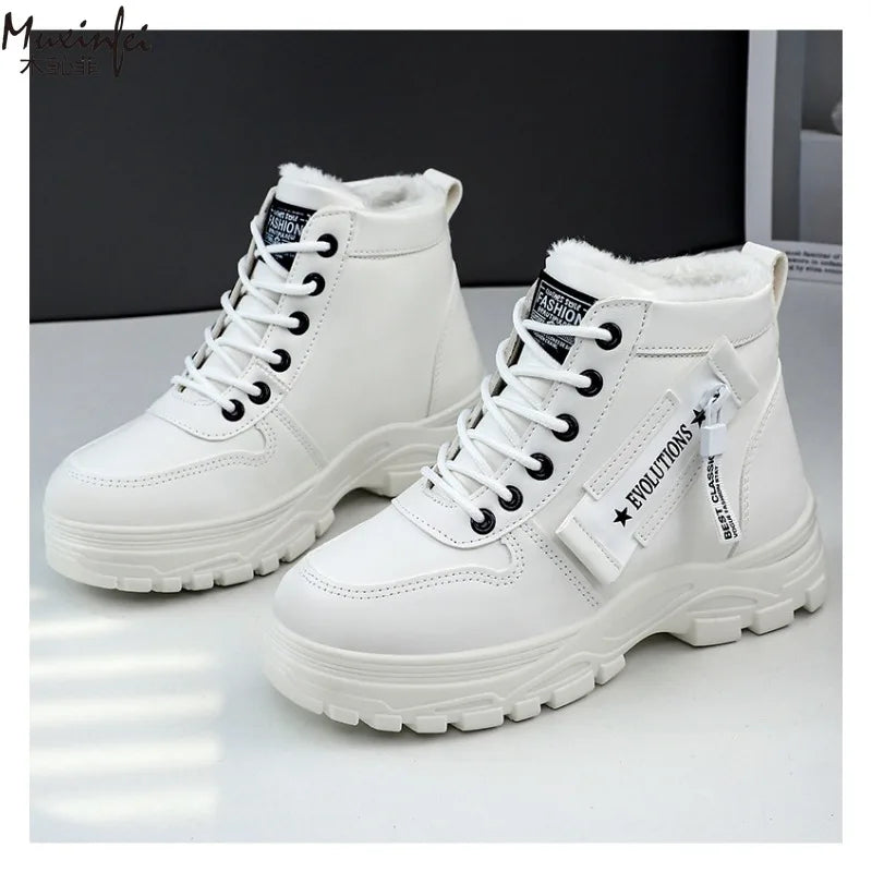 New Style Snow Boots for Men and Women Fashionable and Warm Thick Cotton Shoes Waterproof  Lace Up Mid Tube Cotton Boots 35-45