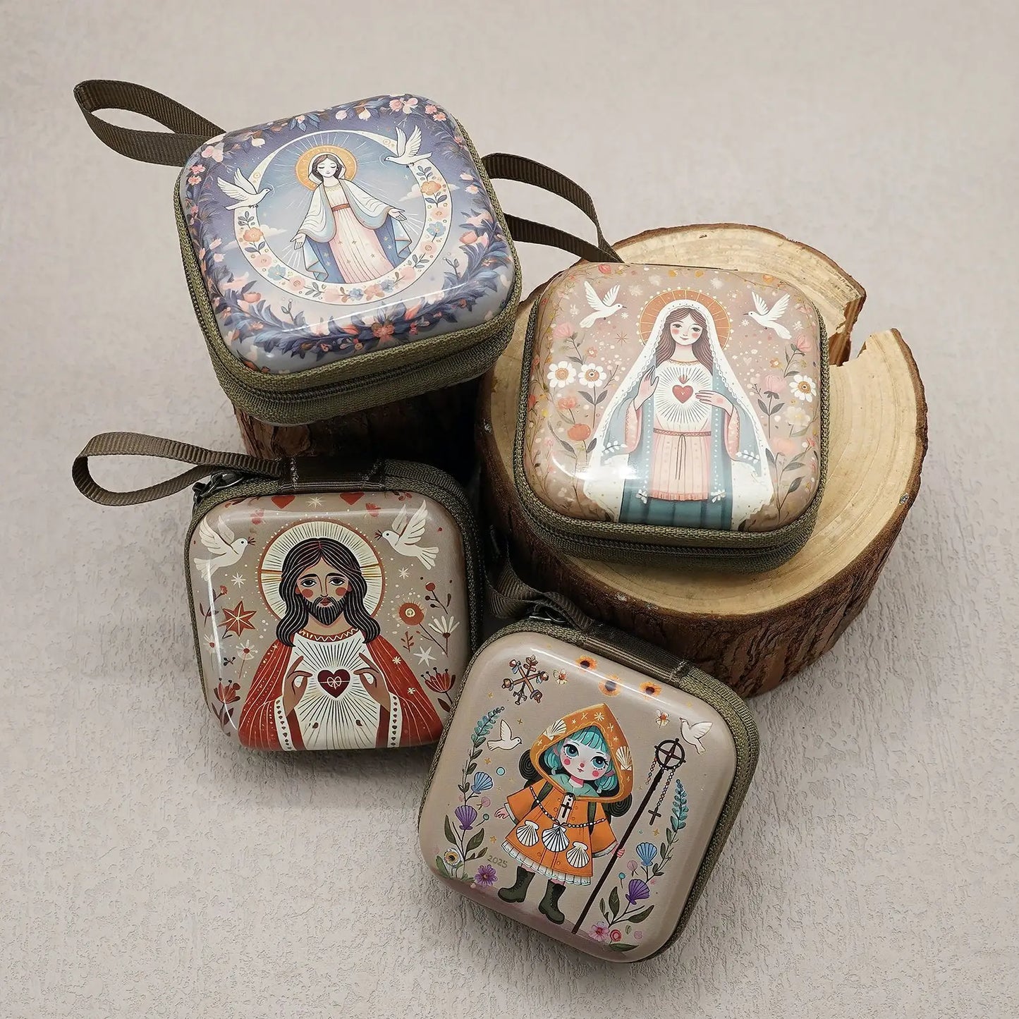 7x7cm, Virgin Mary Jesus Prayer Rosary Bag, Religious Jewelry Storage Box, Articulos Religiosos Catolico