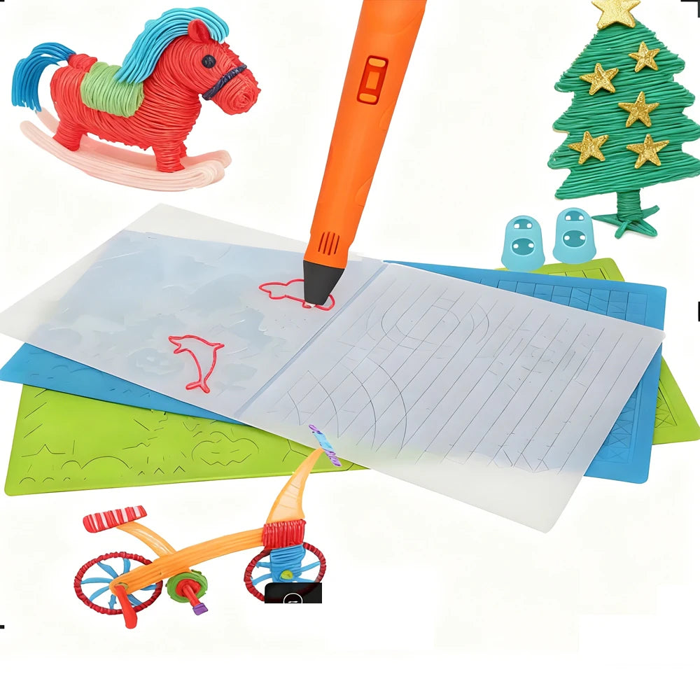 3D Printing Pen Silicone Design Mat with 2 Finger Protectors Template Drawing Tools Silicone Pad Drawing Tools for Kids Adults