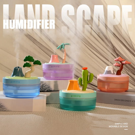 Landscape Air Humidifier, Small Spray Hydration Household Silent Bedroom Desktop Car USB Aromatherapy Humidifiers, Diffuser