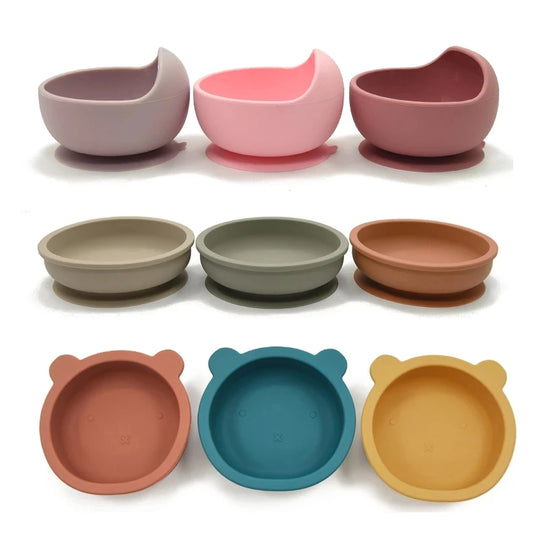 28 Colors Baby Silicone Suction Bowls for Kids Waterproof Baby Feeding Tableware Spoons Children's Dishes Kitchenware Infant Plates
