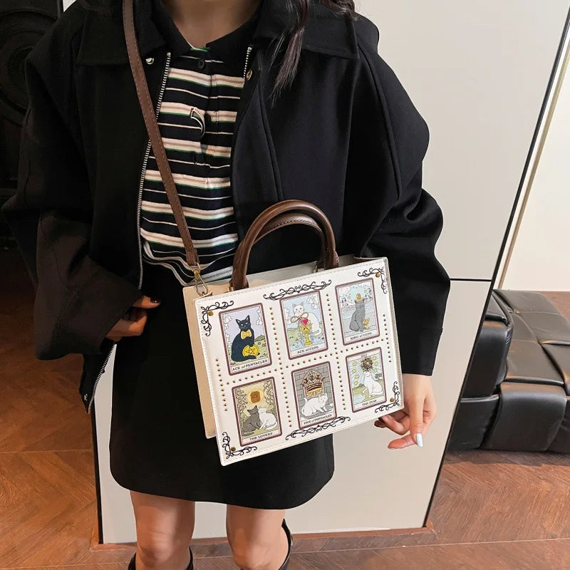 Cat Elf Print Tote Bag For Women Stylish Versatile Top-handle Handbag With Detachable Shoulder Strap Daily Datingcrossbody Bag