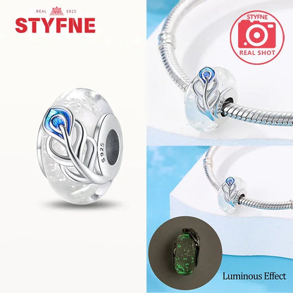 Charm Sterling Silver 925 Colorful Luminous Beads Murano Glass Series Fit Original Bracelet for Women Jewelry DIY Fine Gift