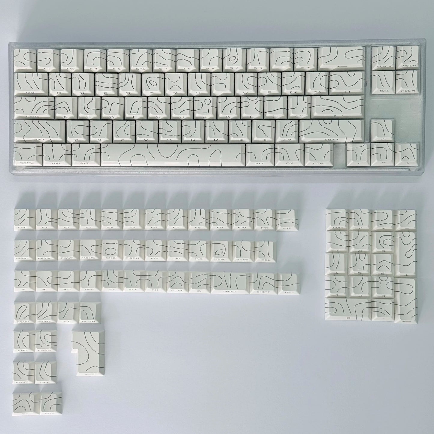 Contour Lines Translucent Keycaps Side Engraving Cherry Profile Black White Key Cap 60 70 80 90 100 Layout Mechanical Keyboard