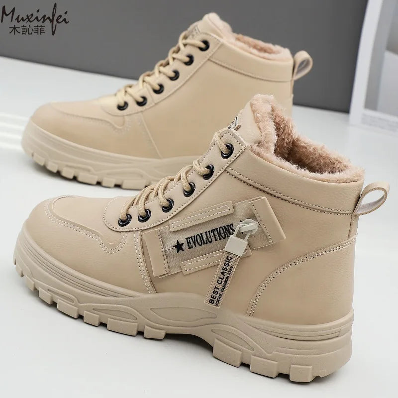 New Style Snow Boots for Men and Women Fashionable and Warm Thick Cotton Shoes Waterproof  Lace Up Mid Tube Cotton Boots 35-45
