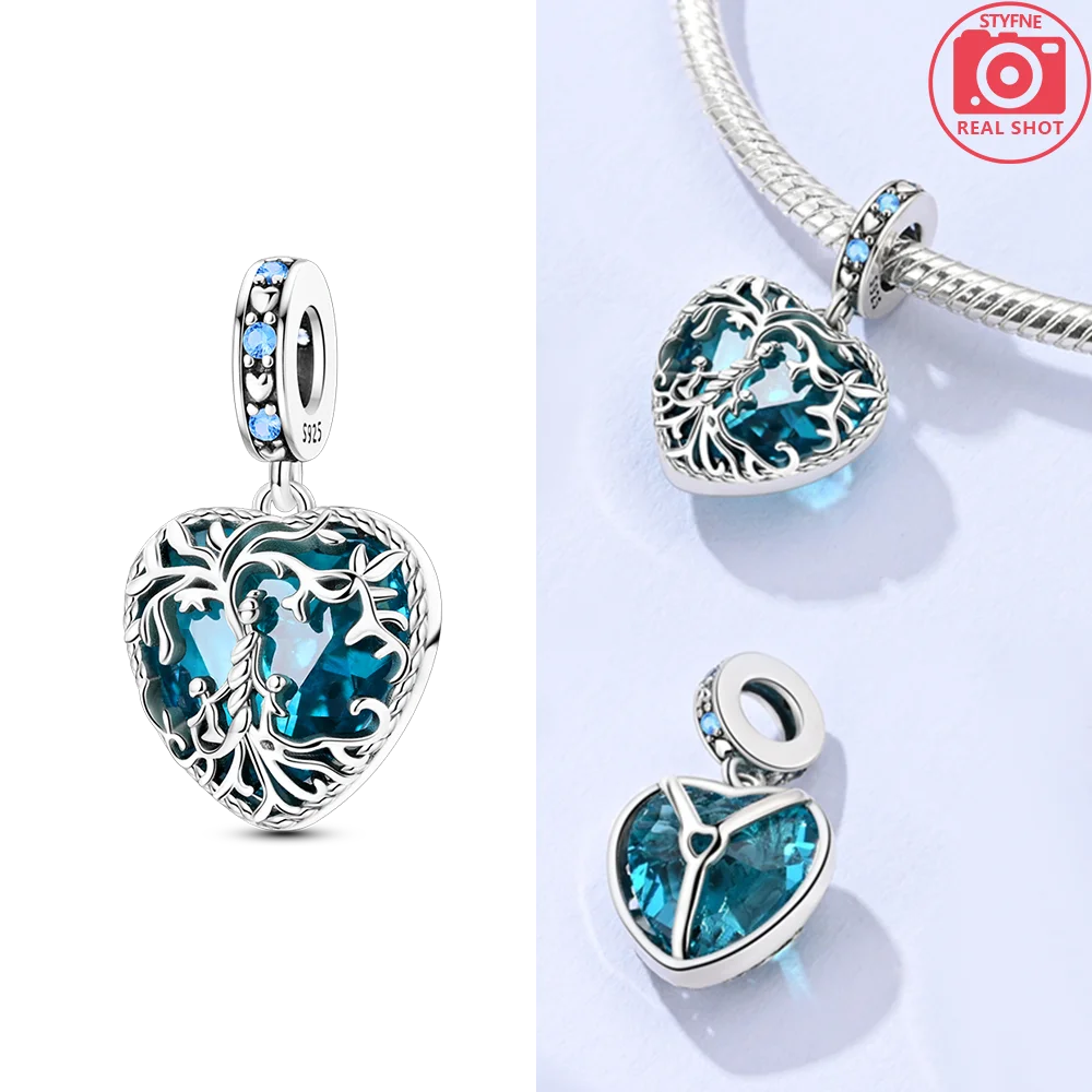 Charms 925 Silver Blue Original Stars Heart Zircon Chameleon Panda Glass Beads Fit Bracelet Jewelry Women Diy Accessories