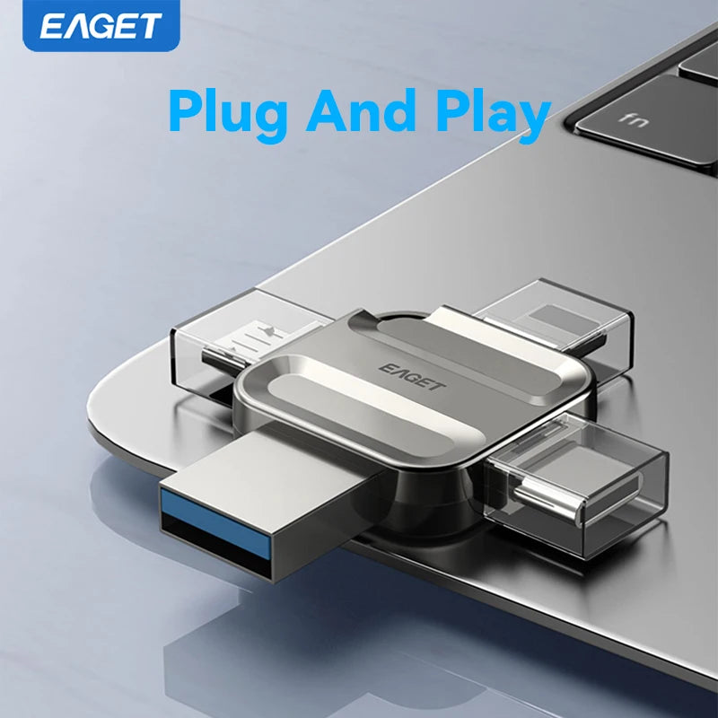 Eaget 4 in 1 Mini USB Flash Drive USB Type C Mirco B Lighting to USB 3.2 Pendrive USB Memories Stick for Phones PC Laptops