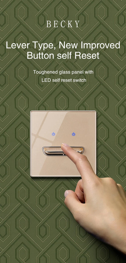Gold Tempered Glass Wall Switch Panel LED European 16A Socket Retro Toggle Light Switch EU UK Standard 2USB Socket 1Gang-4Gang