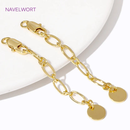 1/3/5Pcs/lot, 18K Gold Plated Round Extension Chain For Jewelry Making, Brass Extended Tail Chain, DIY Necklace Accessories