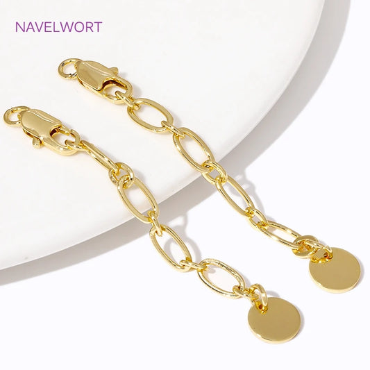 1/3/5Pcs/lot, 18K Gold Plated Round Extension Chain For Jewelry Making, Brass Extended Tail Chain, DIY Necklace Accessories
