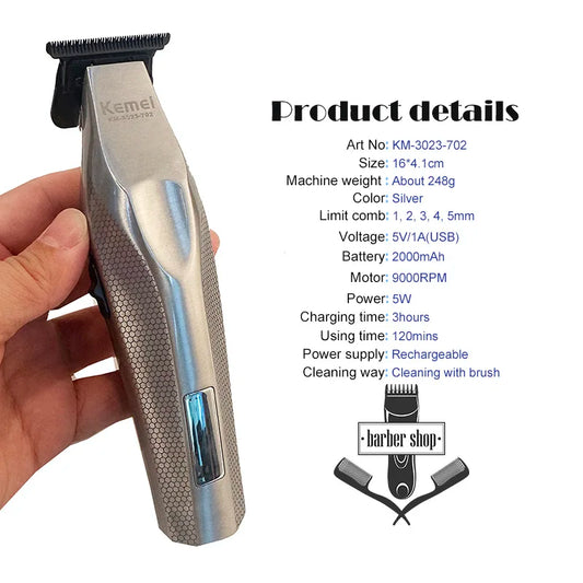 Kemei KM-3023-702 Professional Barber Hair Clipper Hair Cutting Machine with Charging Base for Men Electric Hair Trimmer Men Gift
