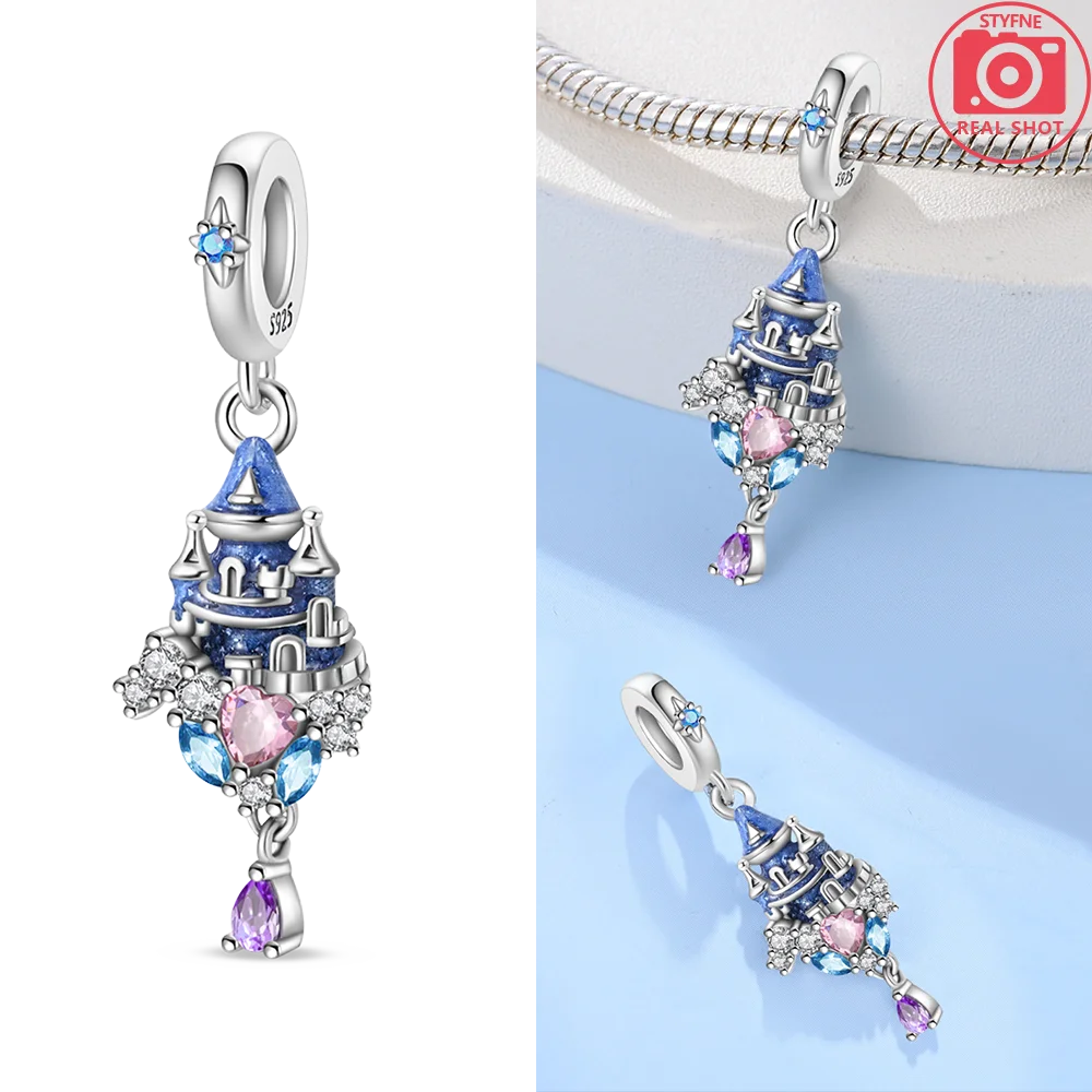 Charms 925 Silver Blue Original Stars Heart Zircon Chameleon Panda Glass Beads Fit Bracelet Jewelry Women Diy Accessories