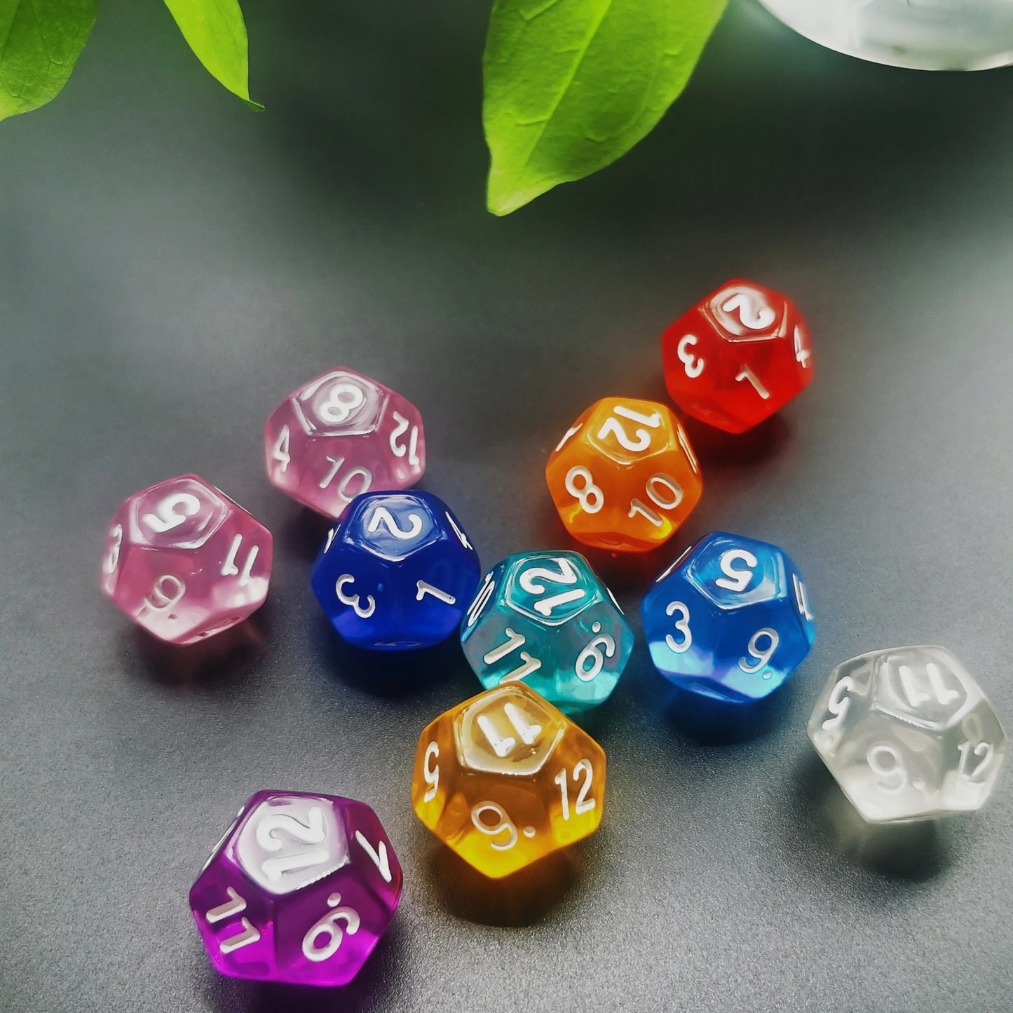 D12 12 Faces DND Dice Transparent Acrylic 12 Side Dice Set Polyhedral TRPG, Mtg, Rpg, Dice for DND or COC Game, 10PCs per Set