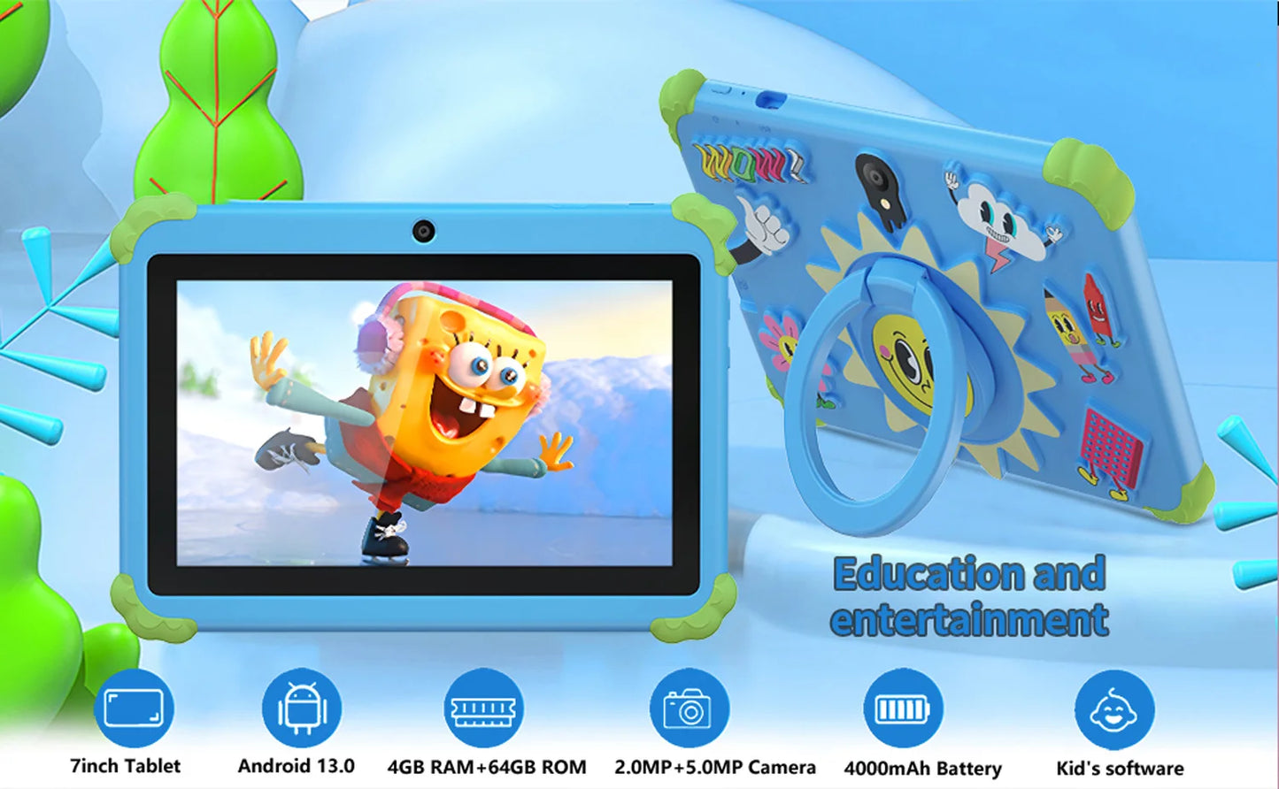 New 5G WiFi Android Tablet Cartoon Pattern 7 Inch Tablet PC Quad Core 4GB RAM 64GB ROM Cheap and Simple Children's Tablets