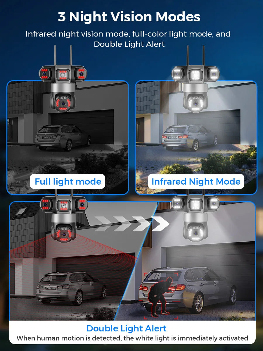 12MP Outdoor WiFi Camera, 6K HD Triple Lens, Triple Screens PTZ IP Security Camera, Human Auto Tracking, Waterproof CCTV Cam ICSEE