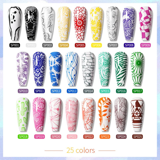 BORN PRETTY 10ml 25 Colors Nail Stamping Polish Nail Art Varnish with Peel Off Nail Latex Black White Colorful Stamp Polish