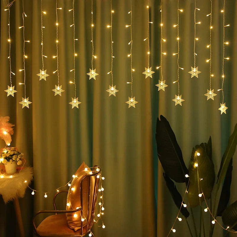 3.2M Christmas Snowflake LED String Lights, Flashing Fairy Curtain Lights, Waterproof for Holiday Party Wedding Xmas Decoration