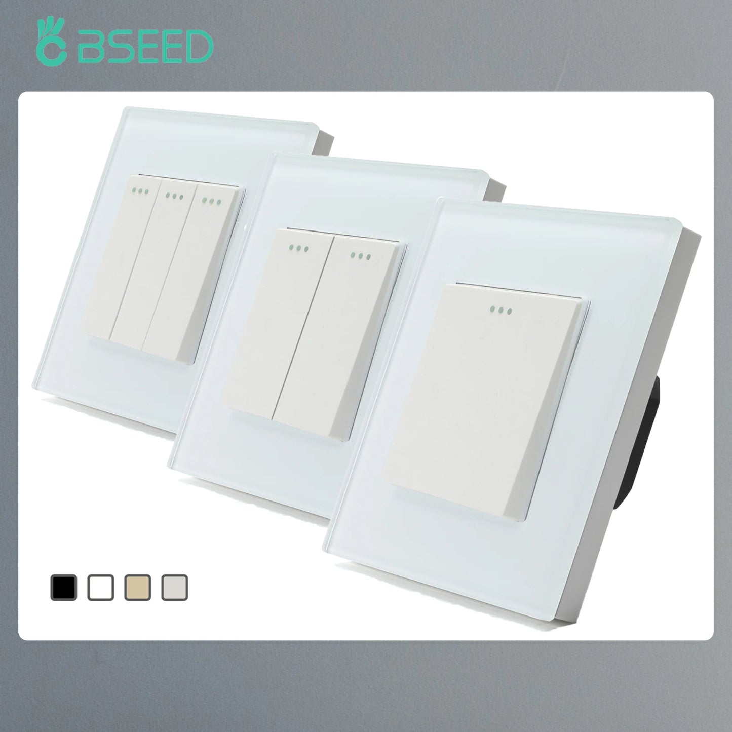 BSEED Mechanical Wall Light Switch Button Switch 1/2/3Gang 1Way Crystal Glass Panel Power Switch Switch On Off 250V White Black