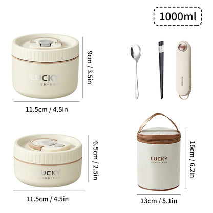 WORTHBUY Portable Insulated Lunch Box 304 Stainless Steel Bento Box With Cutlery&Thermal Bag Microwave Leak-proof Food Container