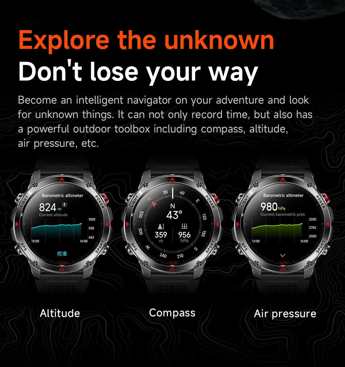 New Professional GPS Sports Smart Watch, Outdoor RIDE Run GPS track Swim Watchs Compass Altimeter, 3ATM Sports Bracelets, men, ladies