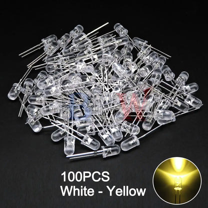 100PCS/LOT, 5mm LED Diode, F5 Assorted Kit, White Green Red Blue Yellow Orange Pink Purple Warm White DIY Light Emitting Diodes, IBUW