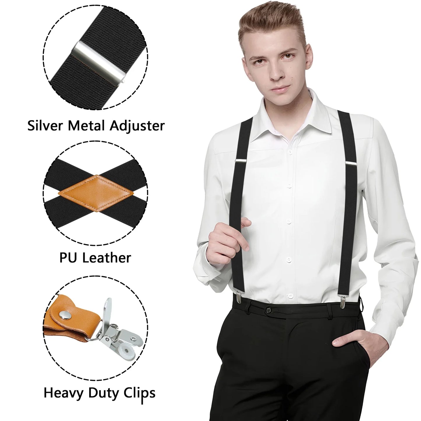 Suspenders for Men's Tuxedo Suspenders X-Back 1.4" Adjustable Elastic Suspender Braces Strong for Work Trousers Wedding