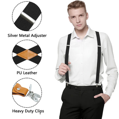 Suspenders for Men's Tuxedo Suspenders X-Back 1.4" Adjustable Elastic Suspender Braces Strong for Work Trousers Wedding