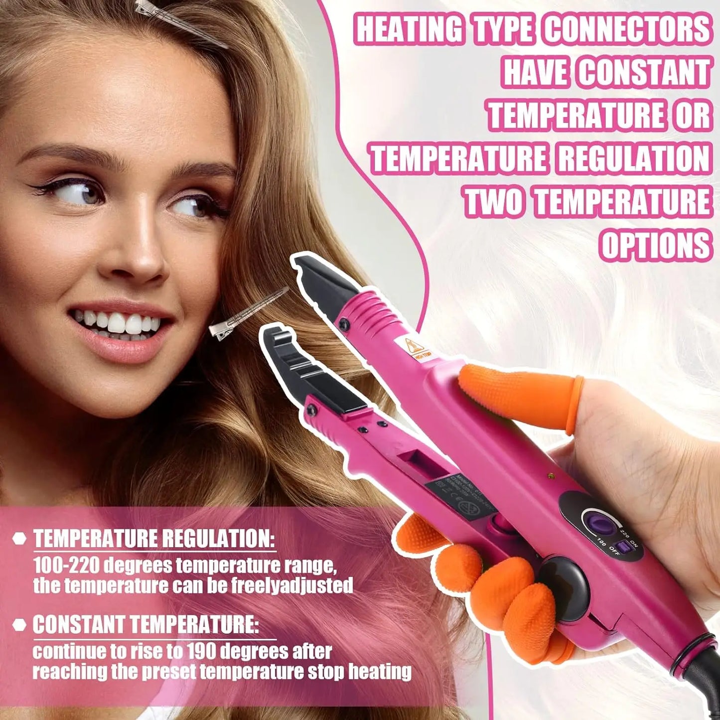 Herramienta profesional para extensiones de cabello Conector de cabello Fusión de hierro caliente Conector Temperatura ajustable Herramienta de fusión Enchufe UK/US/EU