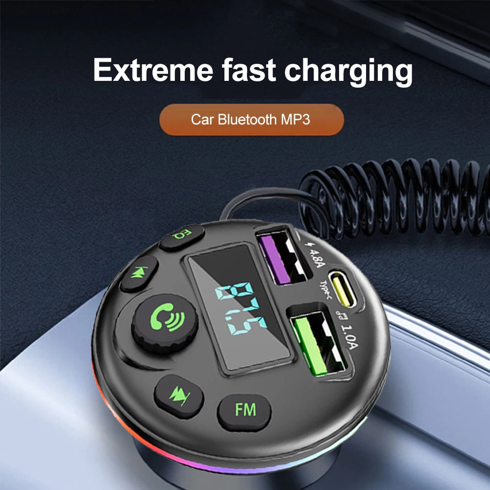 Car Bluetooth 5.0 FM Transmitter MP3 Modulator Player Handsfree Audio Receiver With 3 in 1 Charge Cable for IPhone Huawei Xiaomi