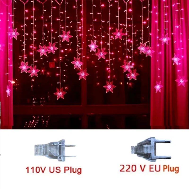 Christmas Snowflakes String Lights Flashing Fairy Curtain Garland Outdoor For Holiday Party New Year 2025 Decoration