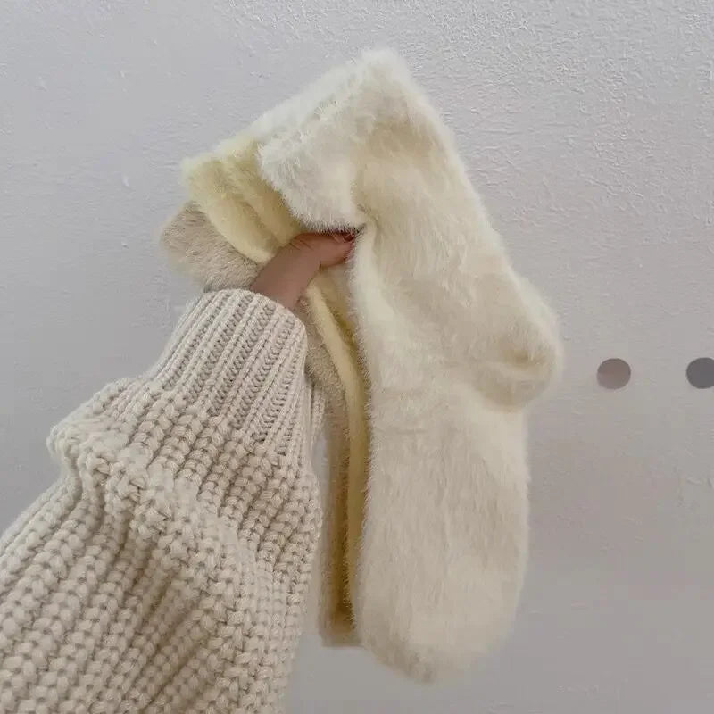 1-3pairs Mink Fleece Long Socks Women Mink Velvet Thicken Plush Mid-tube Sock Winter Warm Soft Lovely Coral Sleeping Sox