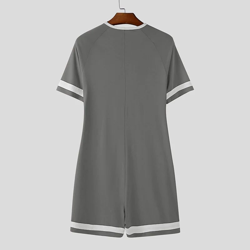 INCERUN Men Bodysuits Patchwork Zipper O-neck Short Sleeve Cozy Male Rompers Playsuits Workout 2025 Fashion Casual Bodysuit Men