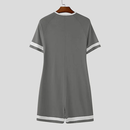 INCERUN Men Bodysuits Patchwork Zipper O-neck Short Sleeve Cozy Male Rompers Playsuits Workout 2025 Fashion Casual Bodysuit Men