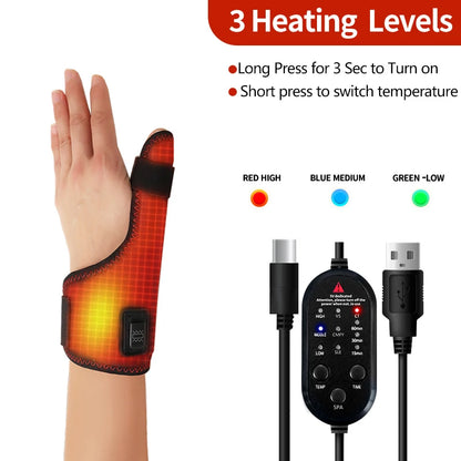 Electric Heating Thumb Support - Vibration Massager Hot Compress Relieves Wrist Fatigue Discomfort 3-Level Timer Tenosynovitis