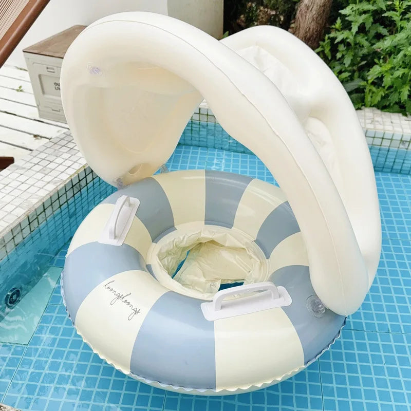 Baby Swimming Float Inflatable Circle Baby Pool Float Ring with SunShade Baby Bathing Swimming Pool Toys for Babies 3-36 Months
