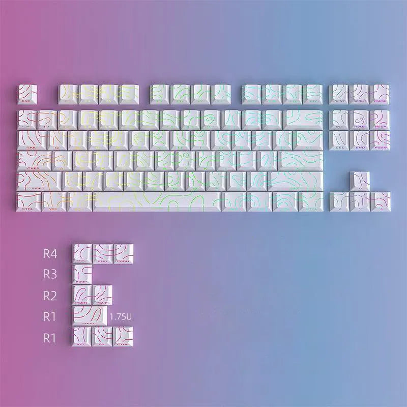 Contour Lines Translucent Keycaps Side Engraving Cherry Profile Black White Key Cap 60 70 80 90 100 Layout Mechanical Keyboard