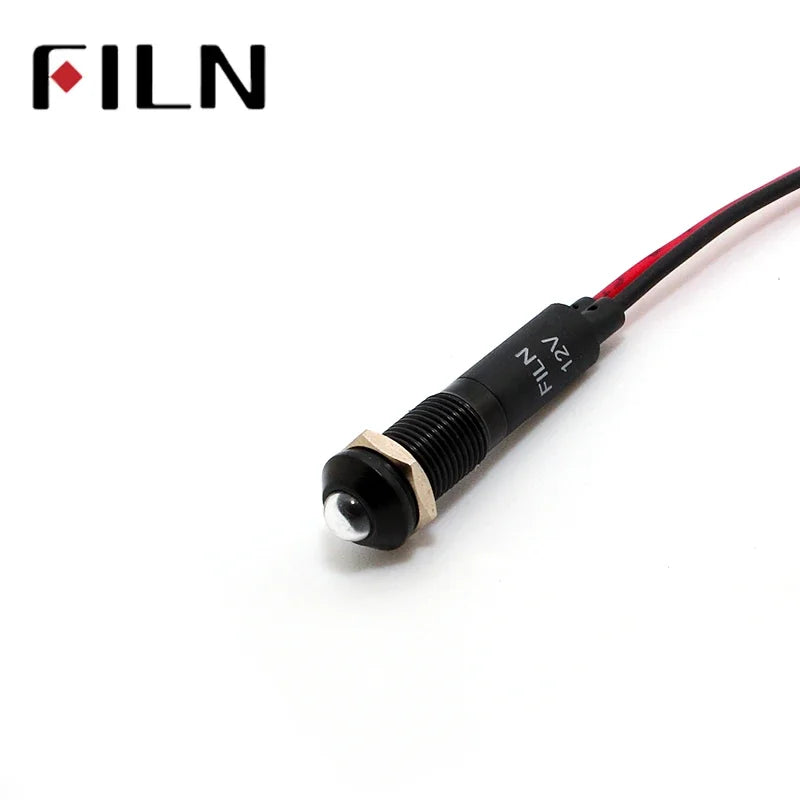 FILN 8mm LED Light Panel Mounted Raised Head LED Light Panel Black Metal Shell Mini 12V 24V 110V 220V With 20cm Cable