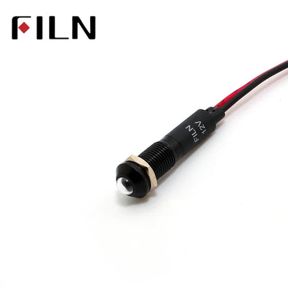 FILN 8mm LED Light Panel Mounted Raised Head LED Light Panel Black Metal Shell Mini 12V 24V 110V 220V With 20cm Cable