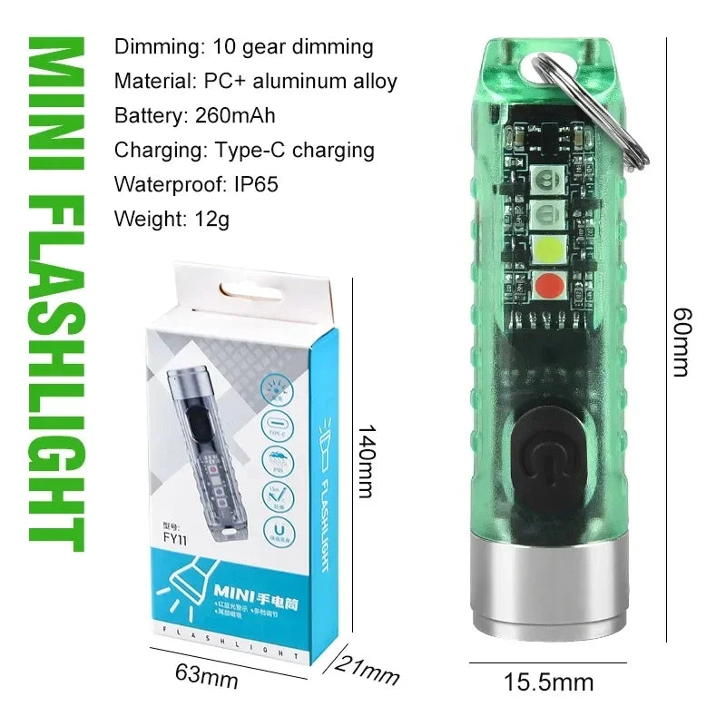Multi-function Mini EDC LED Flashlight Portable Keychain Light MagneticTorch USB Rechargeable UV Lamp Emergency Camping Lantern