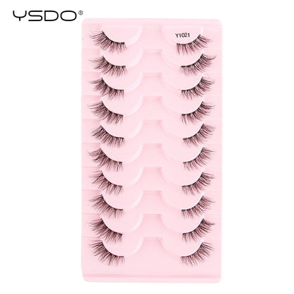 YSDO 5/10 Pairs Half Lashes Cat Eyelashes Soft Natural Clear Band False Lashes Natural Wispy Faux 3d Mink Eyelashes Makeup Tools