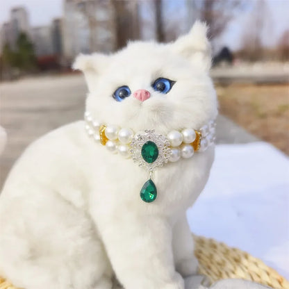 1 collar de perlas de doble capa de lujo para mascotas con colgante de diamante, disfraz de boda, perro, gato, accesorios de joyería de cristal, suministros para mascotas