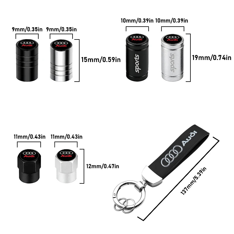 Anti-Rust Car Tire Valve Stem Caps Suede Keychain For Audi Sline A3 A1 A4 A6 B8 A5 B7 C7 A7 A8 B9 B6 C6 R Auto Wheel Accessories