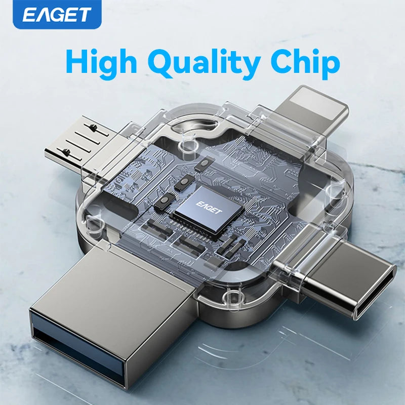 Eaget 4 in 1 Mini USB Flash Drive USB Type C Mirco B Lighting to USB 3.2 Pendrive USB Memories Stick for Phones PC Laptops
