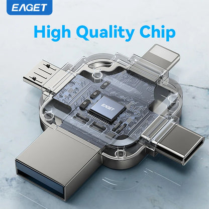 Eaget 4 in 1 Mini USB Flash Drive USB Type C Mirco B Lighting to USB 3.2 Pendrive USB Memories Stick for Phones PC Laptops