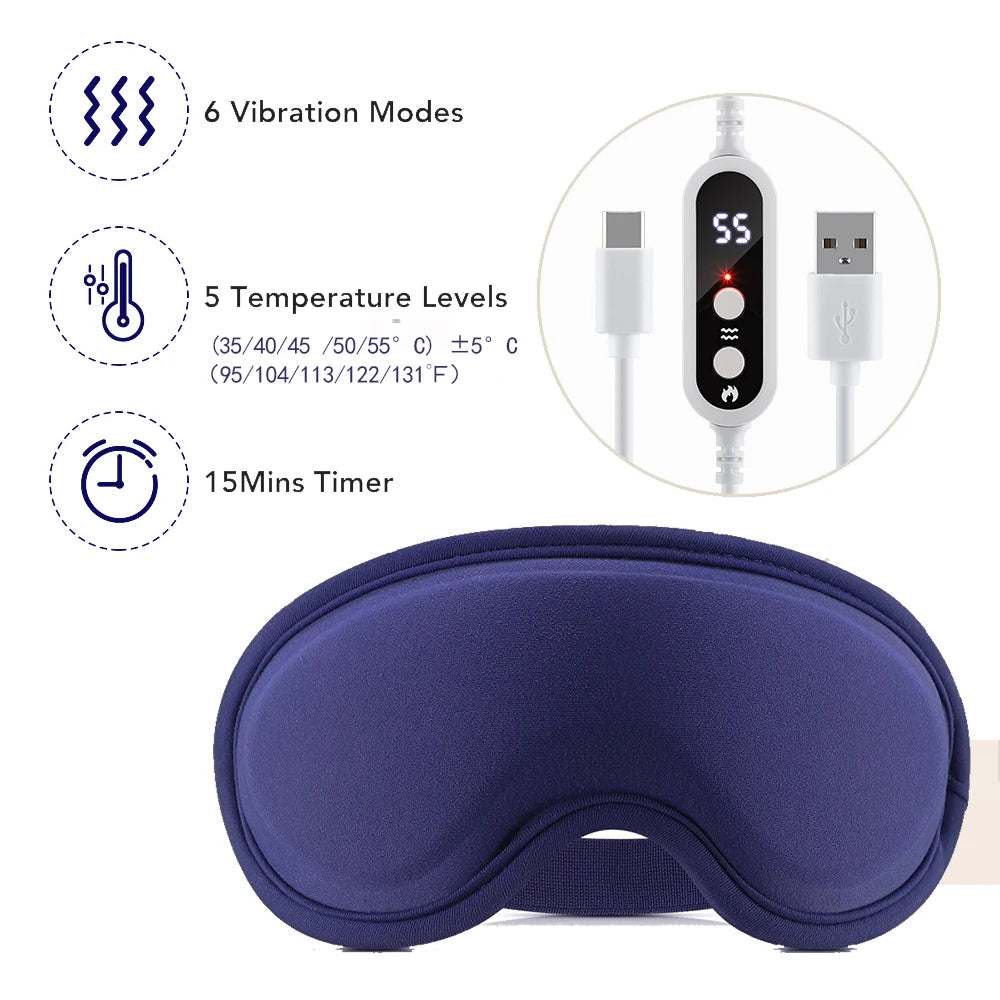 USB Charging Hot Compress Eye Mask for Dry Eye Relief, Heated Massage Steam Eyemask with Remote Control for Office and Sleeping Use