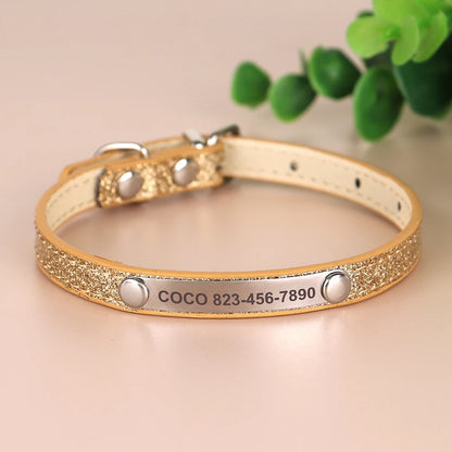 Personalized Cat Collar Bling PU Leather Cat Collars Free Custom Pet Puppy Kitten ID Necklace Adjustable for Cats Small Dogs